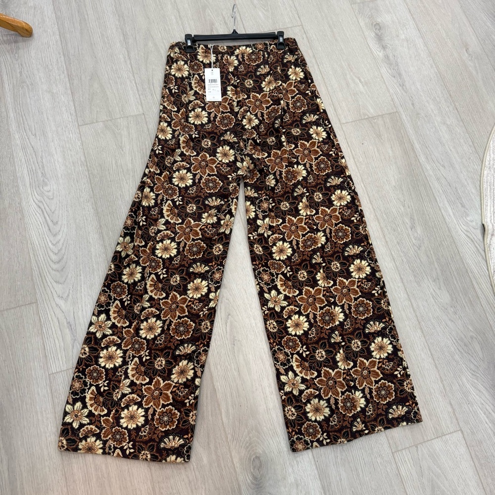 Rhythm Floral Patterned Wide Leg Pants in Brown and Cream